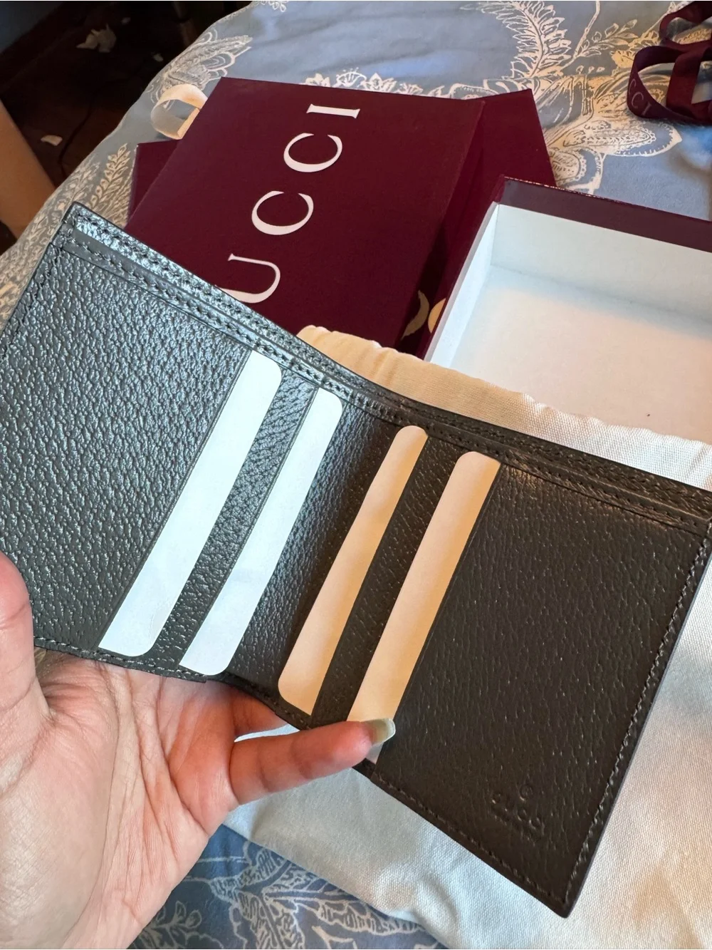 Gucci Gray GG Canvas Small Wallet with Silver Tone GG Snap